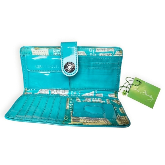 Rare Vera Bradley Quilted Fabric Patent Leather Wallet Tiffany Blue Turquoise - Picture 8 of 10